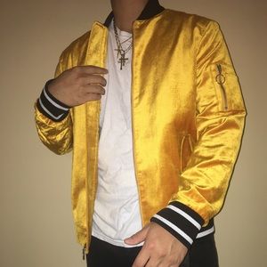 International Concepts Yellow Velour Bomber Jacket